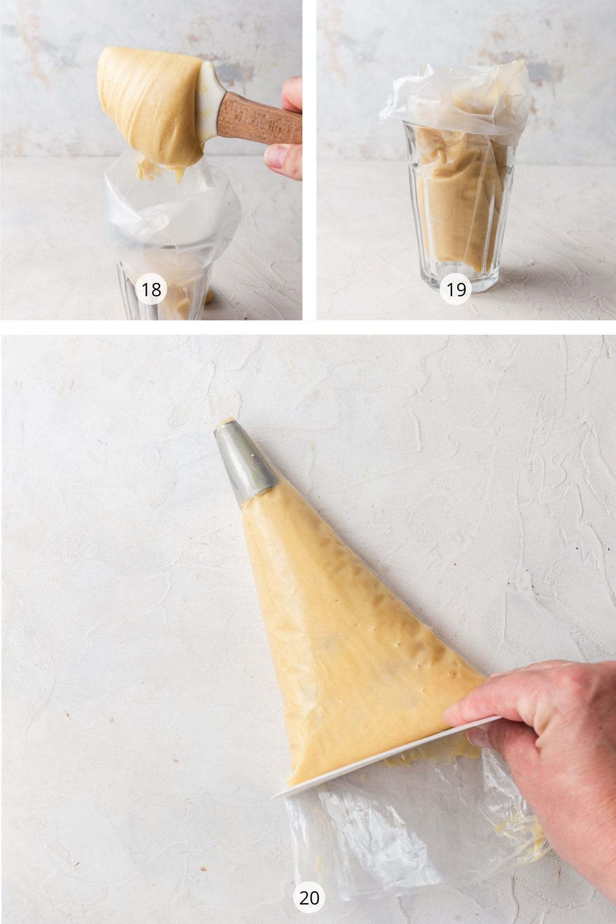 Choux Pastry in a piping bag.